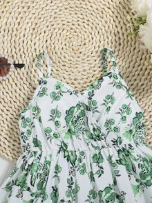 SHEIN Đầm em bé Trọn gói Hoa Tất cả trên in - Màu xanh Bạc hà - Xem 4