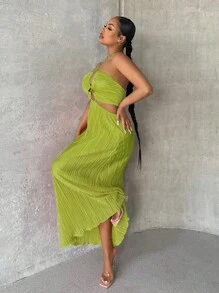 SHEIN SXY 交叉後背繫帶掛脖連衣裙 - 綠色 - 查看 4