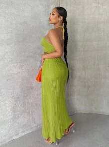 SHEIN SXY 交叉後背繫帶掛脖連衣裙 - 綠色 - 查看 7