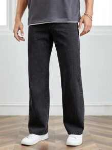 Manfinity VCAY Men Cotton Embroidery Wings Pattern Straight Leg Jeans - Black - View 4