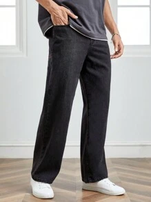 Manfinity VCAY Men Cotton Embroidery Wings Pattern Straight Leg Jeans - Black - View 5