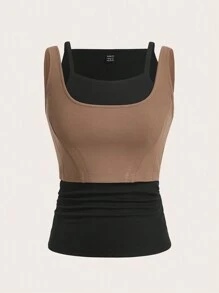 SHEINNeu 二合一撞色背心上衣 - 彩色 - 查看 1