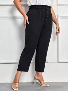 SHEIN Privé Hơn Nếp gấp cao eo Nút phía trước Quần - màu đen - Xem 4