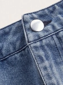 SHEINNeu 標語和印花撞色毛邊緣牛仔半身裙 - 彩色 - 查看 4