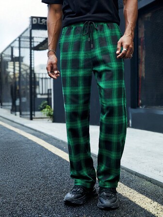 Manfinity RebelGame 男士格紋腰部抽繩斜口袋長褲