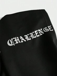 Manfinity RebelGame Loose Fit Men's Star & Letter Print Zip-Up Hoodie, For Fall Winter - Black - View 8