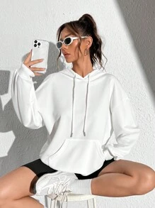 SHEIN EZwear 日式印花休閒連帽衫，適用於秋冬季節 - 白色 - 查看 3
