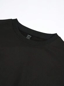 SHEIN EZwear Slogan & Figure Graphic Drop Shoulder Sweatshirt - Black - View 6