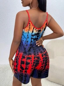 Slaydiva Tie Dye Contrast Binding Cami Romper - Multicolor - View 2