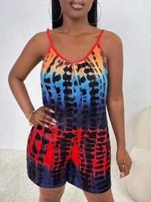 Slaydiva Tie Dye Contrast Binding Cami Romper - Multicolor - View 5