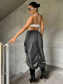 SHEIN ICON Váy nữ Dây kéo Xù màu trơn Giải trí - Màu xám đen - Xem 7