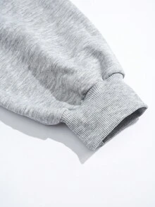 SHEIN EZwear 太陽和字母圖案落肩袖超大衛衣 - 淺灰色 - 查看 4