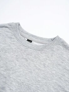 SHEIN EZwear 太陽和字母圖案落肩袖超大衛衣 - 淺灰色 - 查看 6