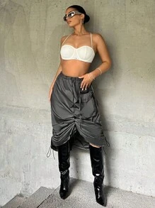 SHEIN ICON Váy nữ Dây kéo Xù màu trơn Giải trí - Màu xám đen - Xem 10