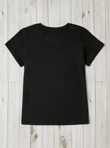SHEIN LUNE Camiseta panda con con estampado de letra - Negro - Ver 2