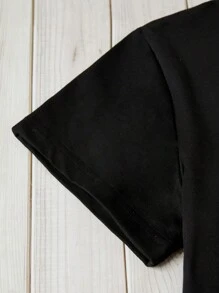 SHEIN LUNE Camiseta panda con con estampado de letra - Negro - Ver 3