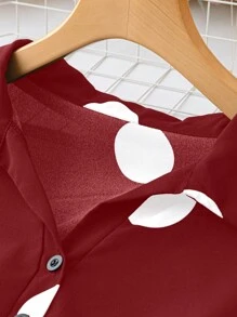 SHEIN Clasi 大碼波點圖案打結袖口襯衫洋裝 - 紅色 - 查看 3