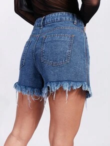 SHE(IN) BRASIL 1入組水鑽細節毛邊牛仔裙褲 - 深色水洗藍 - 查看 2