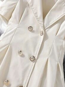 SHEIN Tween Girl Puff Sleeve Double Breasted Fold Pleated Dress - Apricot - View 4