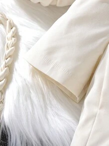 SHEIN Tween Girl Puff Sleeve Double Breasted Fold Pleated Dress - Apricot - View 5