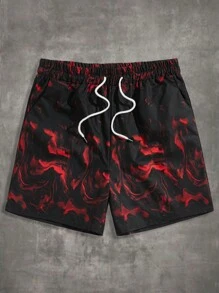 ROMWE MEN Grunge Punk Quần short thắt lưng dây rút in họa tiết Allover dành cho nam, trường học - Nhiều màu - Xem 1