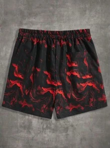 ROMWE MEN Grunge Punk Quần short thắt lưng dây rút in họa tiết Allover dành cho nam, trường học - Nhiều màu - Xem 2