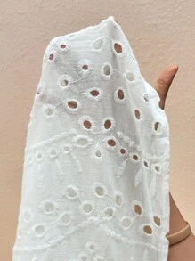 SHEIN VCAY Áo sơ mi Plus Size Nút phía trước Tranh thêu màu trơn Giải trí - trắng - Xem 6