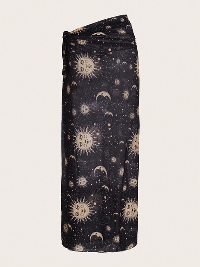 Heymoonly Jupe à imprimé soleil et lune à ruché