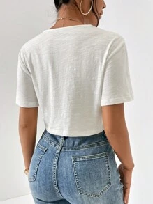 SHEIN Essnce Twist Front Crop Tee - White - View 2