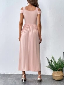 SHEIN Privé Đầm Cắt ra Tách cao màu trơn Giải trí - Hồng - Xem 2