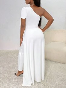 Slaydiva 單肩素色覆蓋連身褲 - 白色 - 查看 2