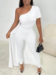 Slaydiva 單肩素色覆蓋連身褲 - 白色 - 查看 3