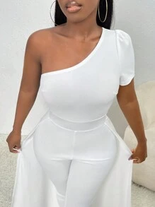 Slaydiva 單肩素色覆蓋連身褲 - 白色 - 查看 5