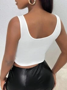 Slaydiva Áo khoác và áo lót dành cho xe tăng nữ Gân đan Ren lên Thùa khuyết màu trơn Giải trí - trắng - Xem 2