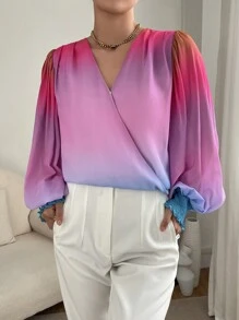 SHEIN Privé Blouse Imprimé Dégradé Manches Bouffantes Col Surplis
