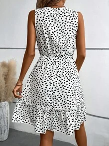 Breezaya 滿版印花荷葉邊連衣裙 - 白色 - 查看 2