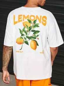 Manfinity RebelGame Men Cotton Lemon & Slogan Graphic Drop Shoulder Tee - White - View 4