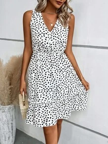 Breezaya 滿版印花荷葉邊連衣裙 - 白色 - 查看 5