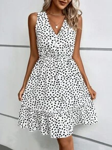 Breezaya 滿版印花荷葉邊連衣裙 - 白色 - 查看 7