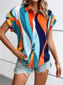 SHEIN LUNE Áo sơ mi nữ Nút phía trước Tất cả trên in Giải trí - Nhiều màu - Xem 1