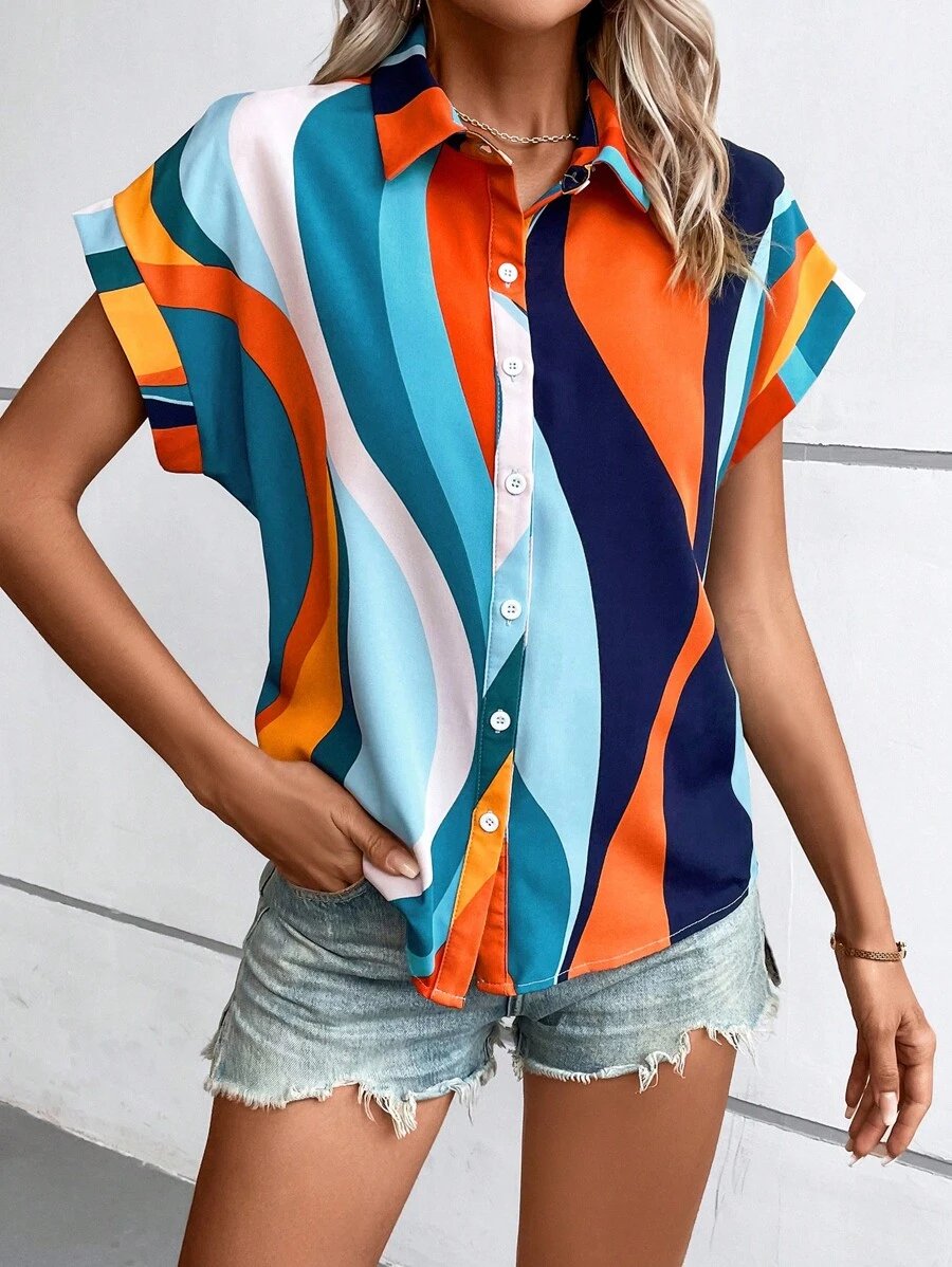 SHEIN LUNE Áo sơ mi nữ Nút phía trước Tất cả trên in Giải trí - Nhiều màu - Xem 1