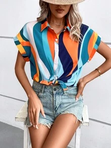 SHEIN LUNE Áo sơ mi nữ Nút phía trước Tất cả trên in Giải trí - Nhiều màu - Xem 4