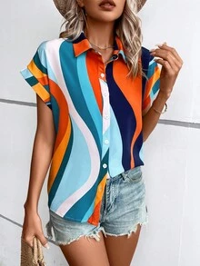 SHEIN LUNE Áo sơ mi nữ Nút phía trước Tất cả trên in Giải trí - Nhiều màu - Xem 5