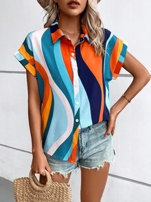 SHEIN LUNE Áo sơ mi nữ Nút phía trước Tất cả trên in Giải trí - Nhiều màu - Xem 6