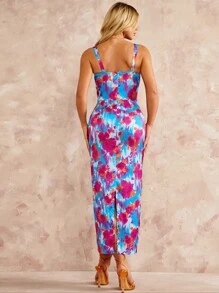 SHEIN BAE Allover Floral Print Split Back Cami Dress - Multicolor - View 2