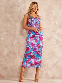 SHEIN BAE Allover Floral Print Split Back Cami Dress - Multicolor - View 3