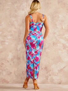 SHEIN BAE Allover Floral Print Split Back Cami Dress - Multicolor - View 4