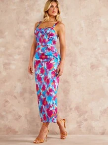 SHEIN BAE Allover Floral Print Split Back Cami Dress - Multicolor - View 5