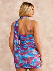 SHEIN BAE Nhuộm buộc Xù Váy bodycon Với khăn quàng cổ - Nhiều màu - Xem 2