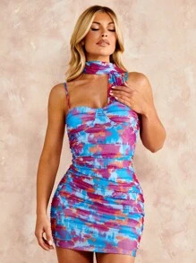 SHEIN BAE Nhuộm buộc Xù Váy bodycon Với khăn quàng cổ - Nhiều màu - Xem 5